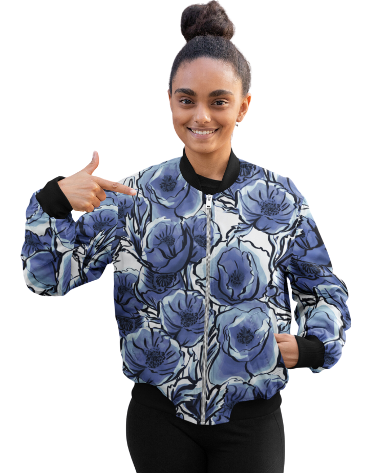 Bomber Jacket - Blue flower pattern