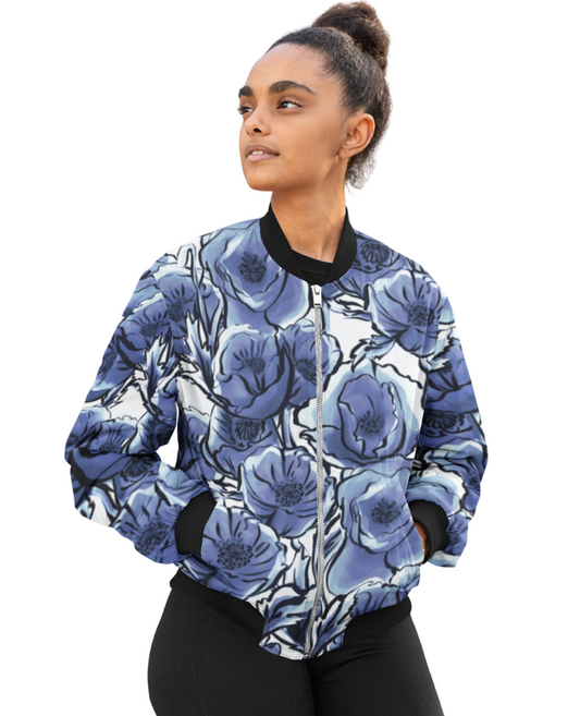 Bomber Jacket - Blue flower pattern